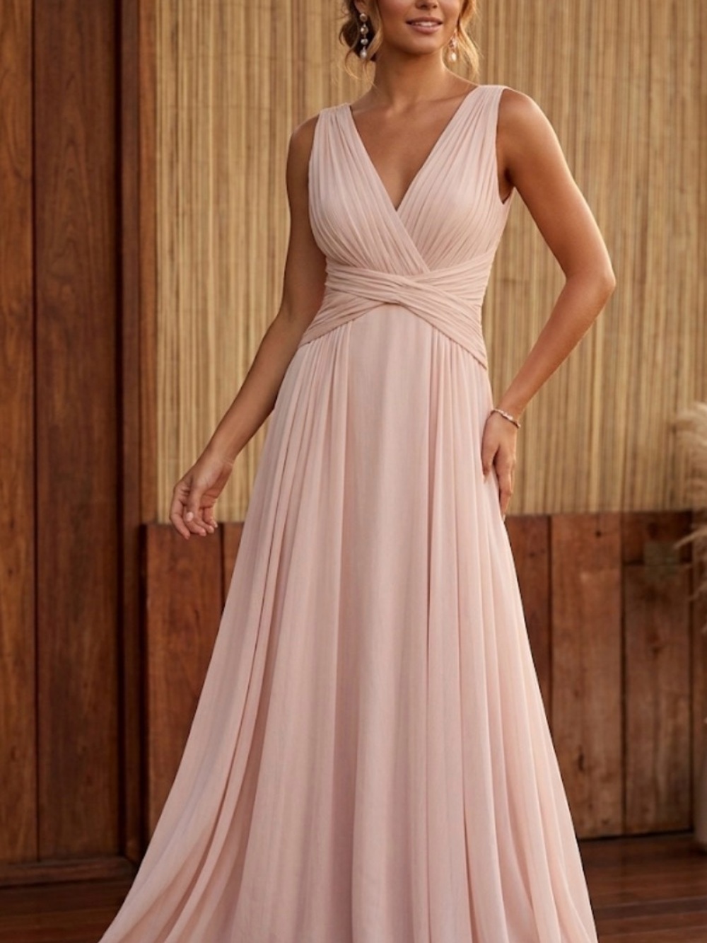 ASOS Blush Pink Pleated V-Neck Maxi Dress size 00